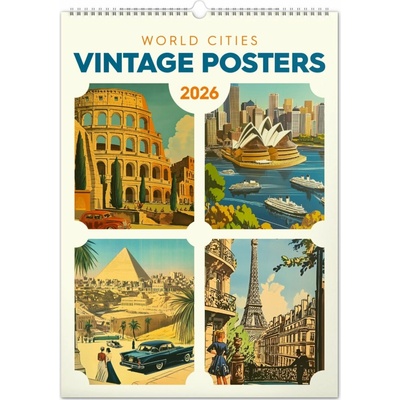 nástěnný Vintage plakáty světová města 33 x 46 cm 2026 – Zboží Dáma