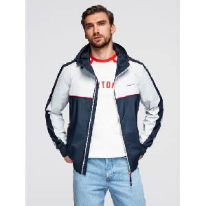 Ombre Clothing Мъжко контрастно ветровко с качулка - тъмно синьо и бяло V1 OM-JANP-0228 Ombre Clothing Ombre Clothing | Byal | МЪЖЕ | S