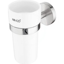 Nimco Unix - Pohárek na kartáčky a pastu s držákem, bílá keramika/broušená nerez UNM 13058KN-10