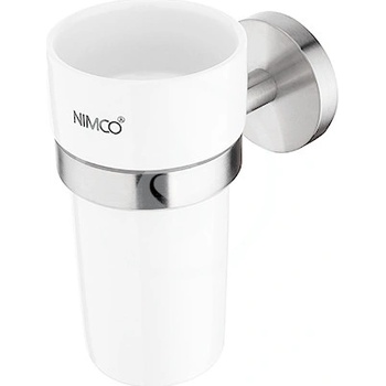 Nimco Unix - Pohárek na kartáčky a pastu s držákem, bílá keramika/broušená nerez UNM 13058KN-10
