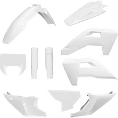POLISPORT kompletní sada plastů (FULL KIT) HUSQVARNA TE/FE 26 v sadě kryt předního světla (8681500001) a kryty tlumičů (8352500001) barva bílá