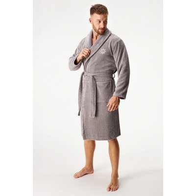 MEN-A Hřejivý bavlněný župan MEN-A Terry dlouhý šedá – Hledejceny.cz