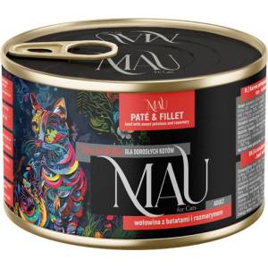 Dolina Noteci Mau Пастет и филе - Мокра храна за котки с говеждо месо, батат и розмарин, 185 г