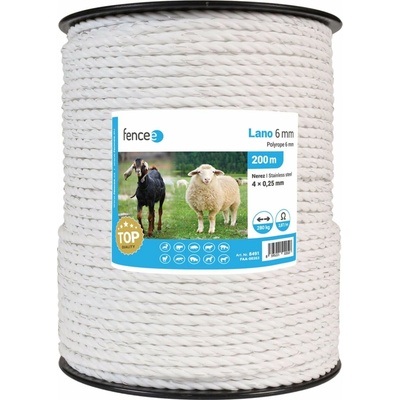 Lano pre elektrické ohradníky, priemer 6 mm, biele, dĺžka 200 m