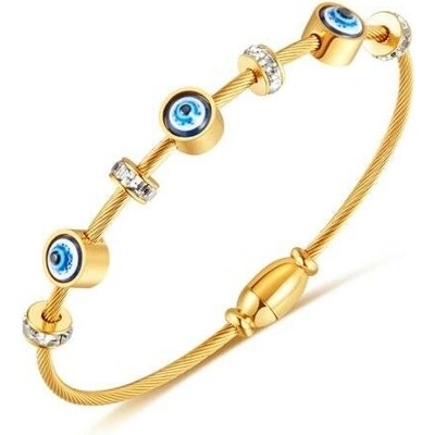 Titan Jewerly dámský ocelový pevný náramek Modré oko zlatý GH1071