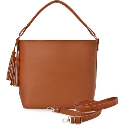 Velká shopper dámská kabelka se střapcemi se dvěma řemínky hnědá
