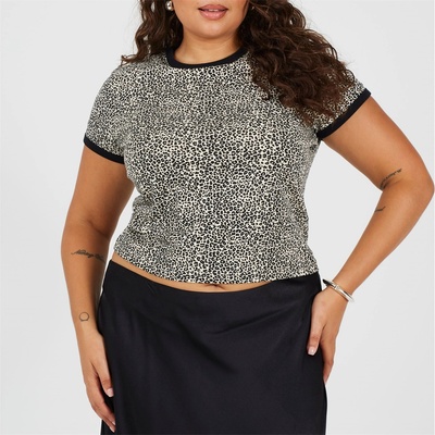 Brave Soul Тениска Brave Soul BS Plus Size Leopard Print T-shirt with Contrast Piping - Leopard/Black