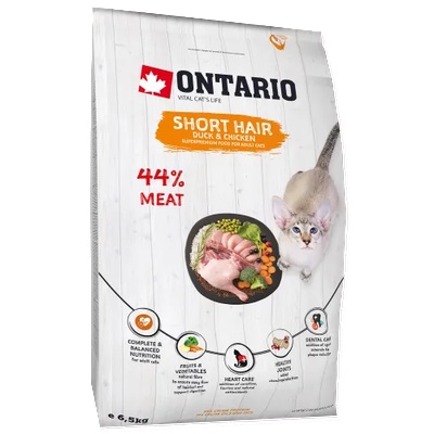 ONTARIO SHORTHAIR Adult duck chicken cat food - суха храна за късокосмести котки над 1 година с патешко и пилешко месо 6, 5 кг, Чехия 213-10337