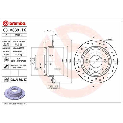 BREMBO Brzdový kotúč 08.A869.1X