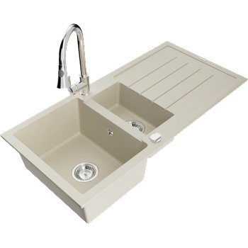 Mexen Andres гранитна мивка с 1, 5 камери, с отцедник и кухненски смесител Elia, (6515-69-670101-00)