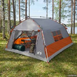 vidaXL Лесна палатка, устойчива на влага 4-местен Сив и оранжев (42042272) Палатка