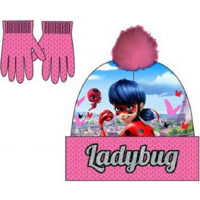 dětská čepice s rukavicemi Ladybug růžová