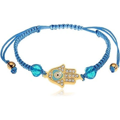 Šperky eshop nastavitelný na ruku z modrých šňůrek symbol Hamsa čiré zirkony Z24.03