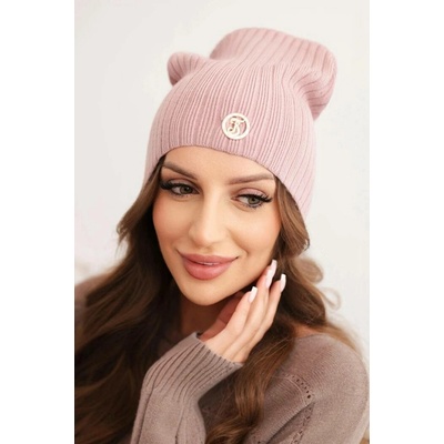 Fashionweek Dámská čepice s proužky a ozdobným knoflíkem CZ1 světle růžová