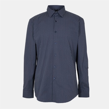 HUGO BOSS Риза с дълъг ръкав Boss Men's Hank Kent Long Sleeve Patterned Tailored Fit Shirt - Dark Blue 404