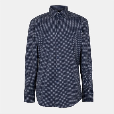 HUGO BOSS Риза с дълъг ръкав Boss Men's Hank Kent Long Sleeve Patterned Tailored Fit Shirt - Dark Blue 404
