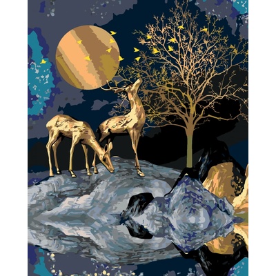ZUTY Malování podle čísel ZLATÝ JELEN NA SKÁLE 80 x 100 cm