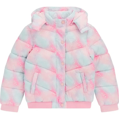 GUESS Зимно яке за момиче в синьо и розово с качулка и лого Guess