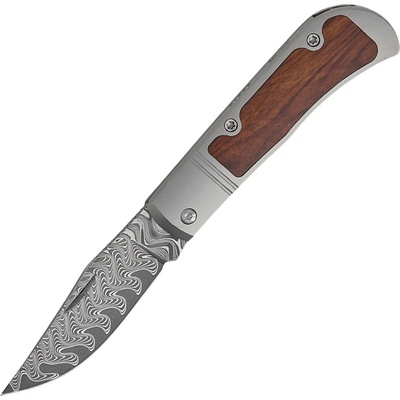 Kizer Trestle Damascus, kyselinou leptaný, titan & dřevo Mkuruti V3761A2