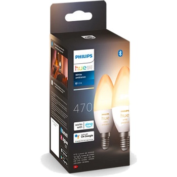 Philips Смарт крушки Philips - Hue, 5.2W, E14, B39, 2 броя, dimmer (871951435673300)