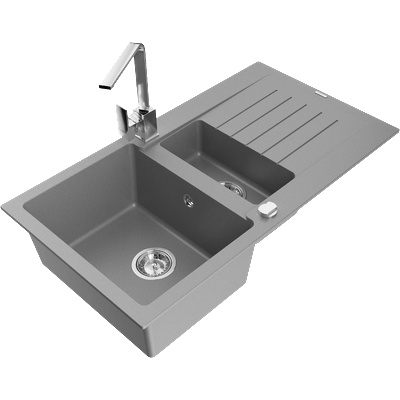 Mexen Matias гранитна мивка с 1, 5 камери, отцедник и кухненски смесител Rita, сив - 6502-71-670300-00 (6502-71-670300-00)