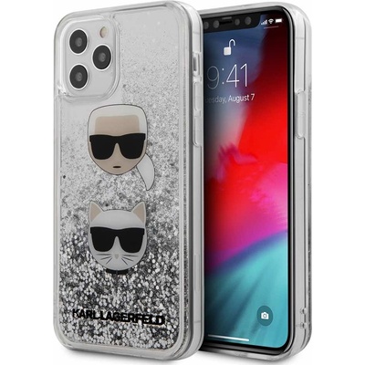 KARL LAGERFELD Liquid Glitter Karl & Choupette Heads Case - дизайнерски кейс с висока защита за iPhone 12 Pro Max (сребрист)