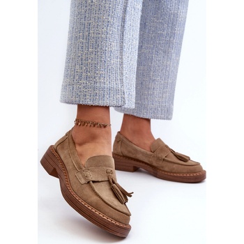 S.Barski DÁMSKÉ SEMIŠOVÉ MOKASÍNY S TROJÚHELNÍKOVÝM LEMEM D&A HNĚDÉ