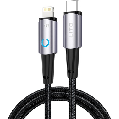 Lito KF2338086 datový Type-C na Lightning rychlé nabíjení 30 W LED indikace 1m černý