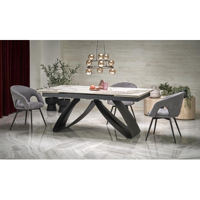 Bogdan Furniture Europe Трапезна маса hilario Разтегателна БЕЖОВ мрамор/черно