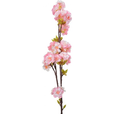 Umělá rostlina – dekorativní větvička s růžovými květy a zelenými lístky – 92 cm