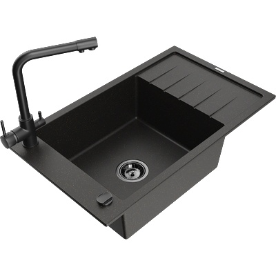 Mexen Elias гранитна мивка с 1 камера с отцедник и кухненски смесител Duero, (6511-75-671600-70-B)