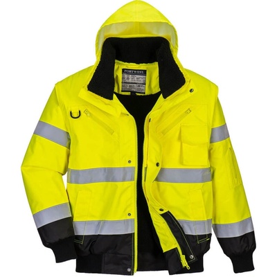 PortWest Bunda Bomber Hi-Vis Contrast C465 odnímatelné rukávy zateplená reflexní Žlutá/šedá