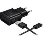 Samsung Променливотоково зарядно устройство с USB гнездо 15W, бързо зарядно устройство + microUSB кабел, ЧЕРНО EP-TA200EBE_MICROUSB (EP-TA200EBE_MICROUSB)