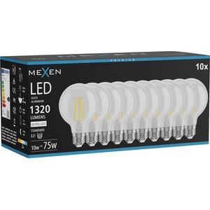 Mexen Vintis 10x LED нажежаема жичка E27, G80, 10W, Неутрална - 4000K, 1320 lm, прозрачен (L155-E27-1040-00x10)