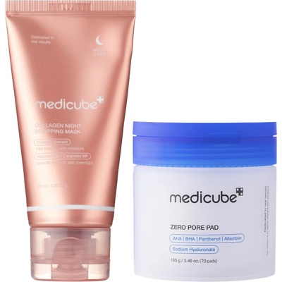 Medicube Sada Smoothing Night Duo peelingujúce pleťové tampóny 70 ks 155 ml + nočná peel off maska 75 ml