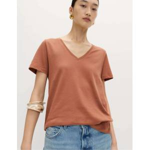 Marks & Spencer Тениска от чист памук с V-образен деколте Marks & Spencer кафява Marks & Spencer | Kafyav | ЖЕНИ | 8