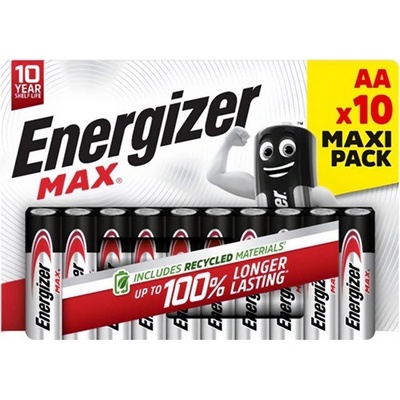 Energizer max батерии с дълъг живот, тип aa, алкални, 10 бр. /опаковка (11169)