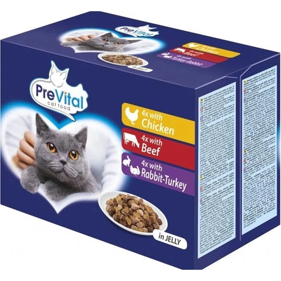 PreVital s kuracím hovädzím mäsom a morkou s králikom v želé 12 x 100 g