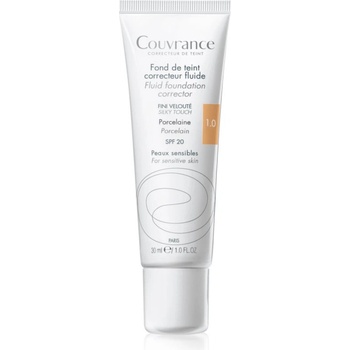 Avène Couvrance Fluid Foundation Corrector течен покривен фон дьо тен SPF 20 цвят 1.0 Porcelain 30ml