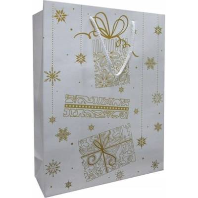 Darčeková taška Ditipo papierová 12 x 8 x 20 cm bielo-zlatá vianočný stromček