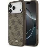 CG Mobile iPhone 18 Pro Max / 17 Pro Max GUESS 4G CLASSIC силиконов калъф за телефон, устойчив на удари, заден панел с ефект на екологична кожа, ТЪМНОКАФЯВ (GUHCP17XG4GFBR)
