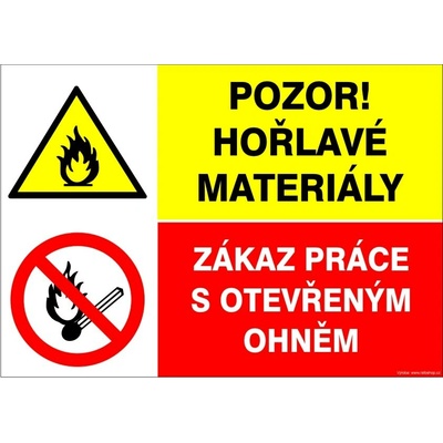 RAFO Samolepka Pozor! Hořlavé materiály / Zákaz práce s otevřeným ohněm Velikosti: A4 (21 x 30 cm)