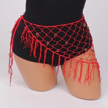 Image 1 of Червен мрежест шал за танци с метални пайети