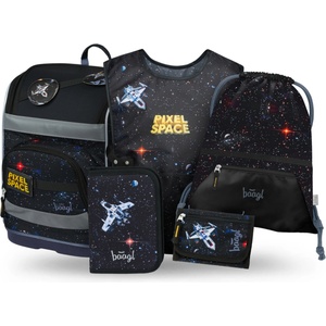 Baagl КОМПЛЕКТ 5 Zippy Plus Pixel Space: портфейл, пенал, торба, престилка, портфейл BAAGL | Cheren | Момчешки | UNI