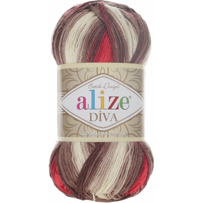 Alize příze Diva batik 4574 Červená, fialová, šedá, krémová