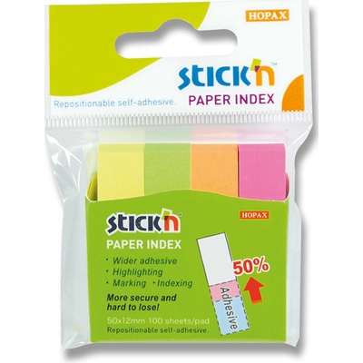 Hopax Stick'n Neon Paper Index - samolepicí záložky - 50 × 12 mm, 4 × 100 l. – Zboží Dáma