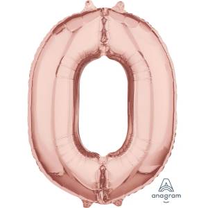 Amscan Балон от фолио цифра 0, розово-златист, 66 см