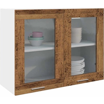 vidaXL Висящ стъклен шкаф "Lyon", старо дърво, 80x31x60 см, инженерно дърво (856119)