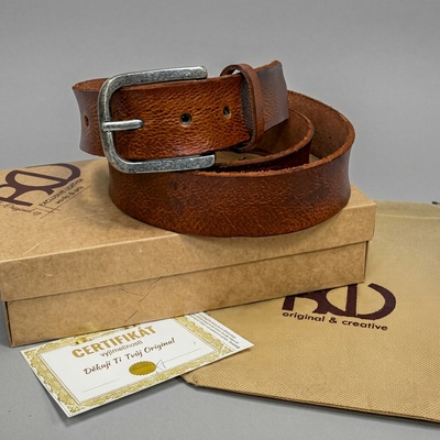 Úžasný koňakově hnědý luxusní kožený pásek s vlastním MONOGRAMEM