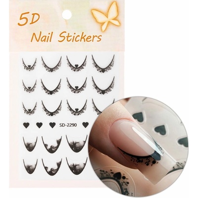 5D Nálepky na francúzsku manikúru French Black Heart SD-2290